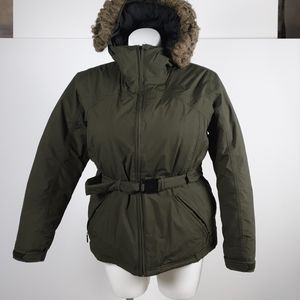 North Face Olive green belted  down puffer